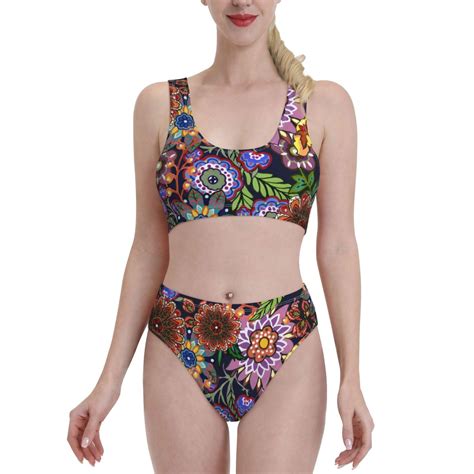 Haiem Vintage Floral Women S High Waisted Bikini Set Two Piece Bathing