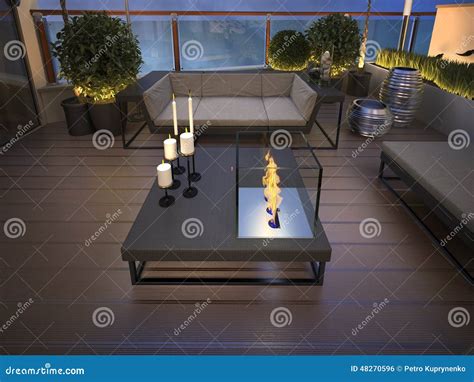 Roof - Terrace in a Modern Style Stock Illustration - Illustration of ...