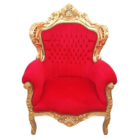 Grand Fauteuil De Style Baroque Tissu Velours Rouge Et Bois Dor