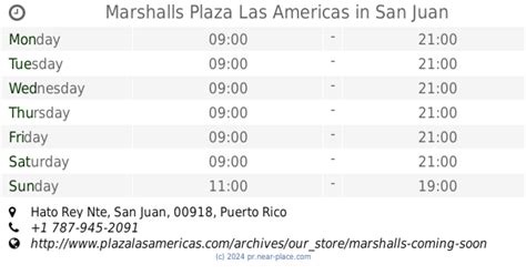 🕗 Marshalls Plaza Las Americas San Juan Opening Times Tel 1 787 945 2091