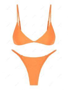 ZAFUL Padded Plain String Bikini Swimsuit In DARK ORANGE ZAFUL 2024