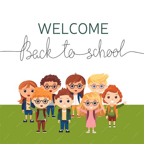 Premium Vector Square Banner Welcome Back To School With Group Of