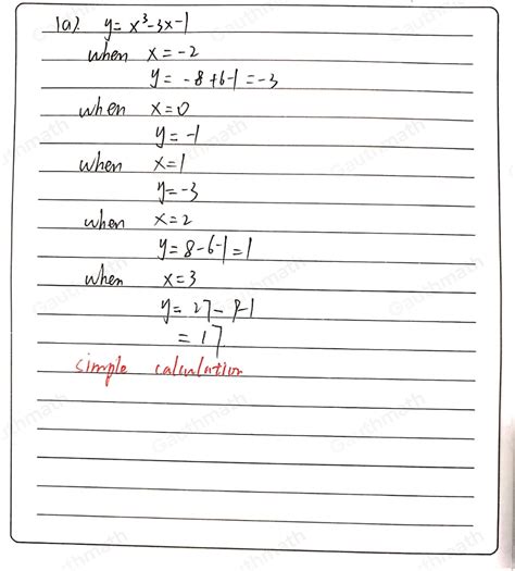 3 a Complete the table of values for y=x3-3x-1 b O - Gauthmath