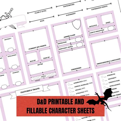 Dungeons And Dragons Downloadable Character Sheet Pink Dandd Etsy