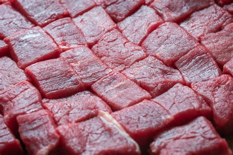 Cubos De Carne Assada Crua Cortada Em Fatias Carne De Bovino Em