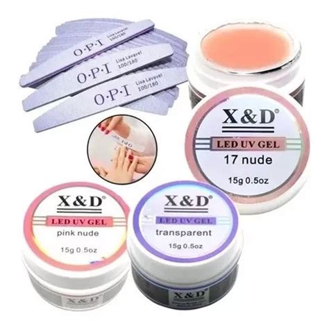 Kit 3 Gel X D Uv Led 15g 17 Nude Pink Nude Transparente Alongamento