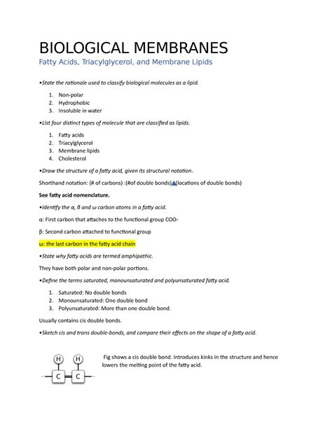 Biological Membranes Lecture Notes Biological Membranes Fatty