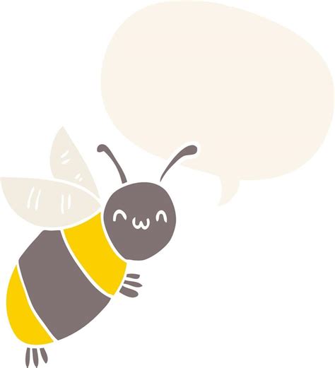 Cute Cartoon Bee And Speech Bubble In Retro Style 9909152 Vector Art At