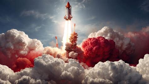 A Red And White Rocket Launching Into The Sky Premium Ai Generated Image