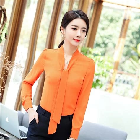 2018 New Styles Elegant Orange Slim Uniform Styles Blouses And Shirts For