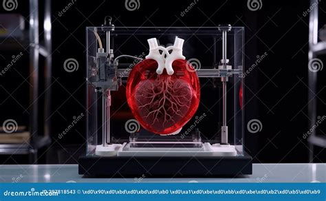 D Printer With A Printed Human Heart Generative Ai Stock Illustration