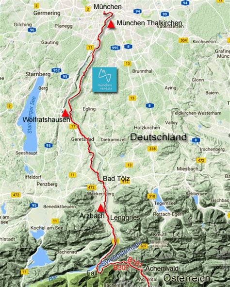 Radweg von München über den Brenner Pass nach Venedig Übersichtskarte