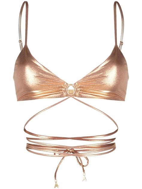 Patrizia Pepe Metallic Wraparound Bikini Top Farfetch