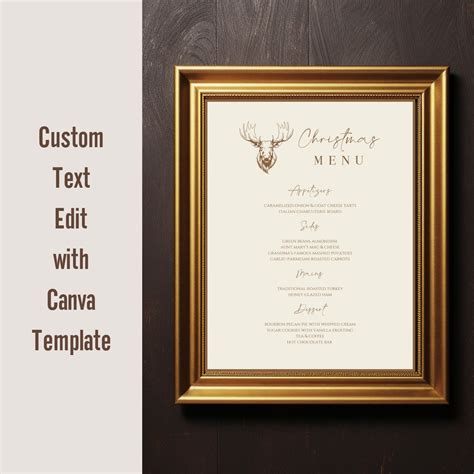 Christmas Dinner Menu Printable Menu Editable Template Dinner - Etsy