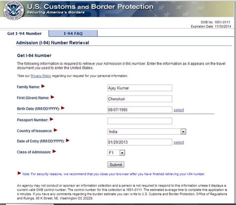 Online I-94 Website for I-94 Number