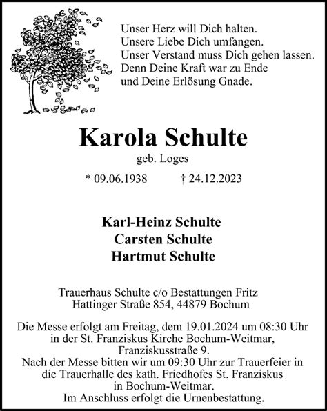 Traueranzeigen Von Karola Schulte Trauer In NRW De