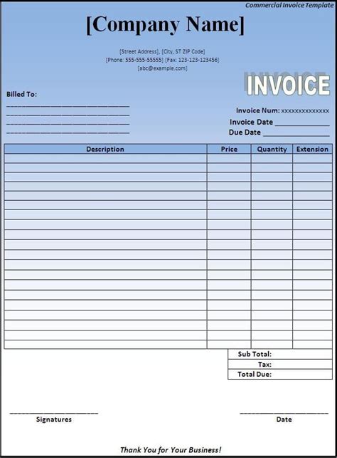 Invoice Templates Printable Free Word Doc