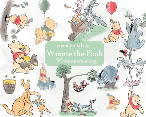 Winnie the Pooh clip art png acuarela USO COMERCIAL Pooh Etsy España