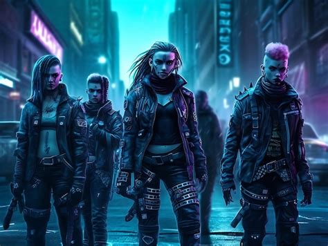 Premium Ai Image Cyberpunk Street Gang