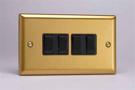 Varilight Xb9b Classic Brushed Brass 4 Gang 10a 1 Or 2 Way Rocker Light Switch