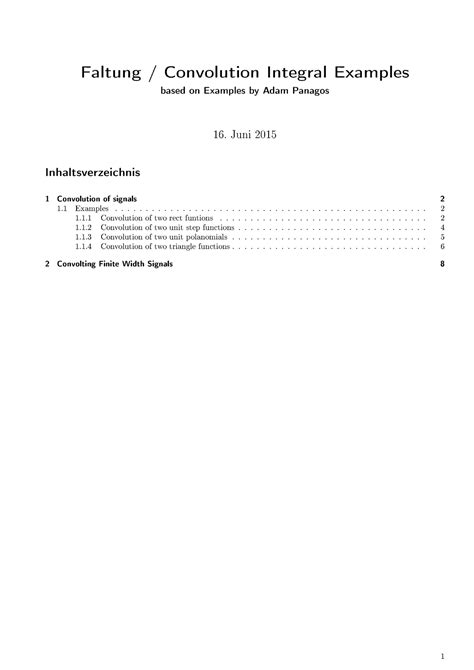 Faltung Zusammenfassung Faltung Convolution Integral Examples