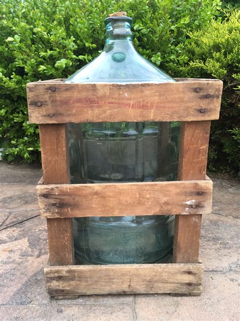 Large 5 Gallon Blue Glass Bottle With Crate Carboy Demijohn