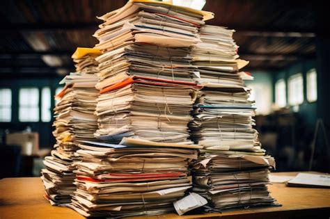 Piles De Documents Sur Le Bureau Au Bureau Pile De Papiers Une Grande