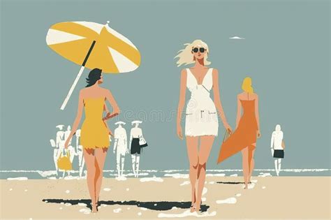 Minimalist Illustration Of People Enjoying Summer Day At The Beach