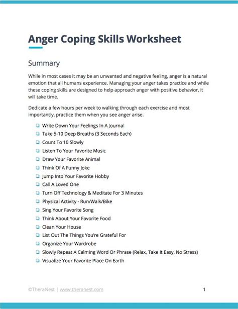 Coping With Anger Worksheets