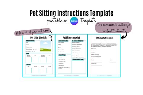 Pet Sitting Instructions Template W Medical Release