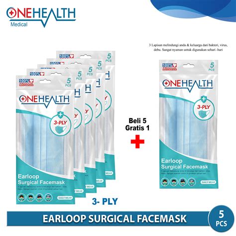 ONEHEALTH MASKER MEDIS EARLOOP 3 PLY SURGICAL FACE MASK SACHET 5 PCS