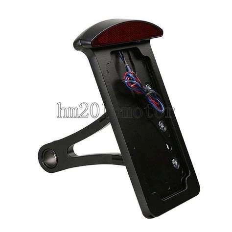 Black Motorcycle Side Mount License Plate Holder Bracket Tail Light For