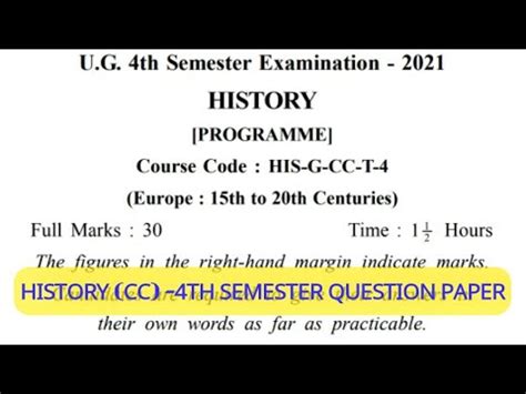 Kalyani University 4th Semester History Cc Question Paper Programme