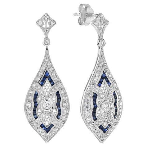 Art Deco Sapphire And Diamond Drop Earrings At 1stdibs