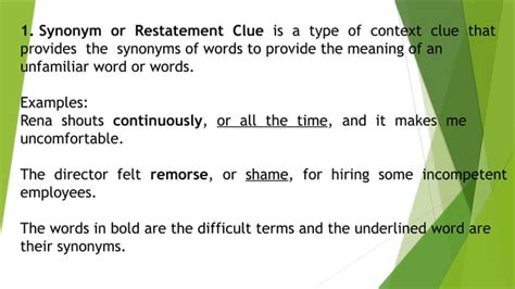 Types of Context Clues: Synonyms, Antonyms, Definitin, Example Clue ...