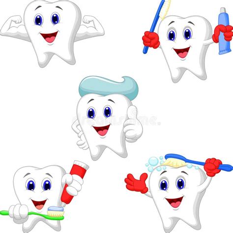 Cartoon Teeth Set In Color And In Black Lines For International Dentist