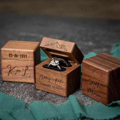 Double Ring Box Engraved Wood Ring Bearer Box For Wedding Ceremony