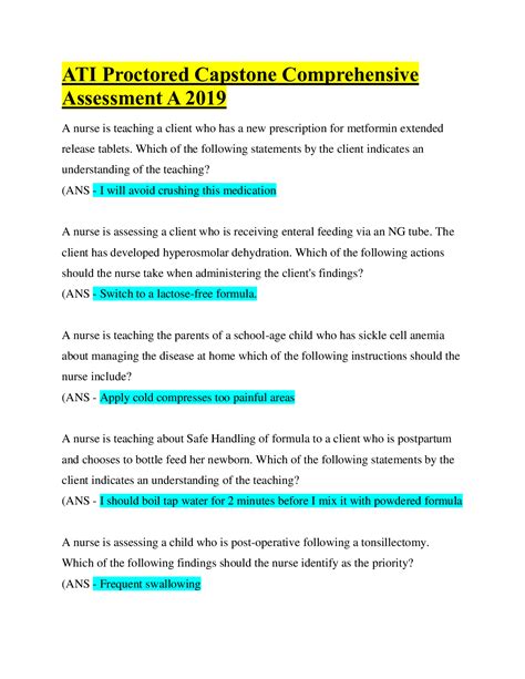 Rn Ati Proctored Capstone Comprehensive Assessment A 2019 Latest