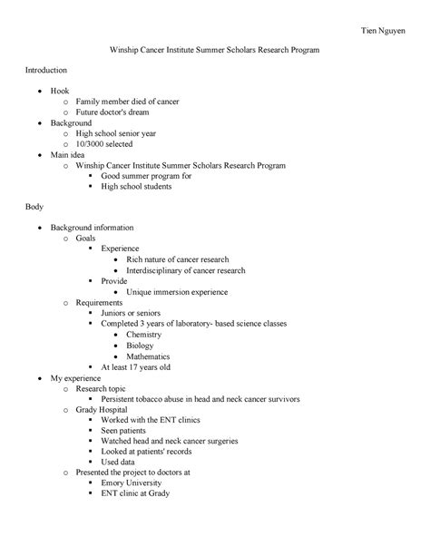 Document 20 Tien Nguyen Winship Cancer Institute Summer Scholars