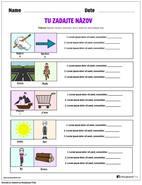 Homofónne pracovné listy Storyboard par sk examples