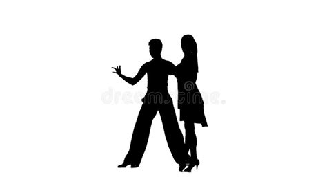 Pair Silhouette Professional Dancing Latino On White Background Slow