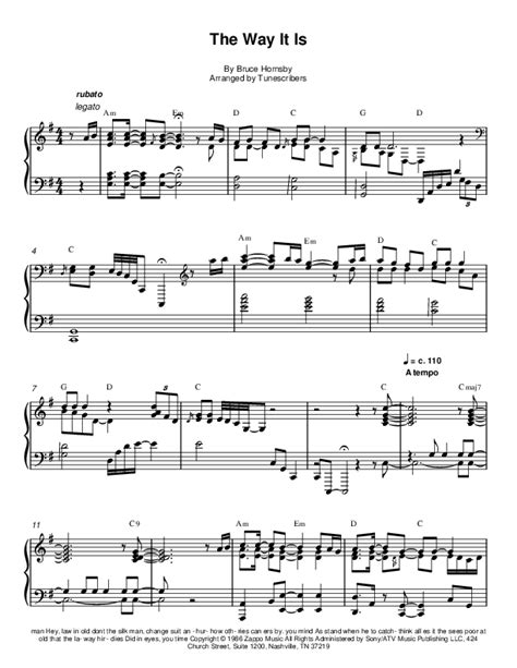 The Way It Is Arr Tunescribers By Bruce Hornsby Sheet Music For