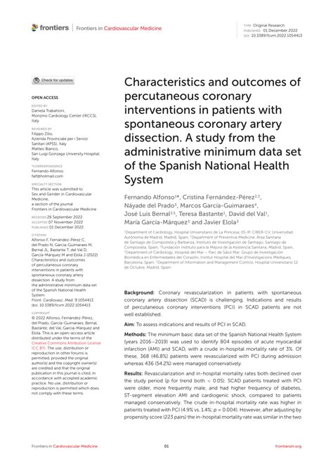 Pdf Characteristics And Outcomes Of Percutaneous Coronary