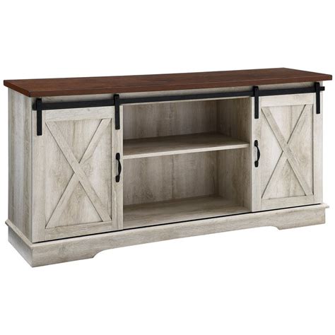 58 Inch Sliding Barn Door Tv Stand Media Console In White Oak