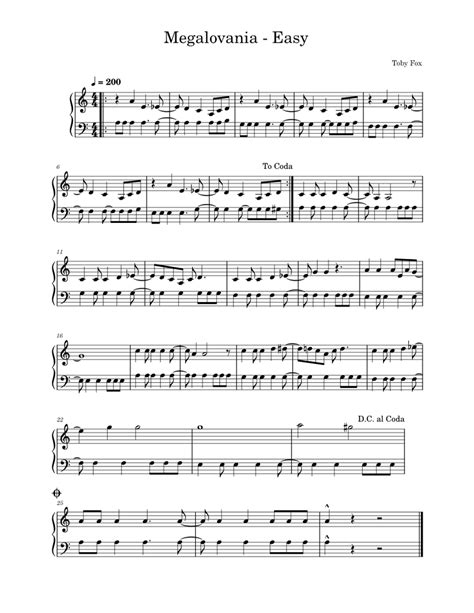 Megalovania Easy Sheet Music For Piano Solo