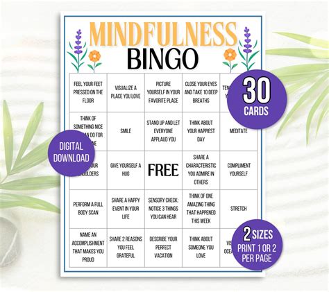 Mindfulness Bingo 30 Mindfulness Bingo Cards Gratitude Bingo