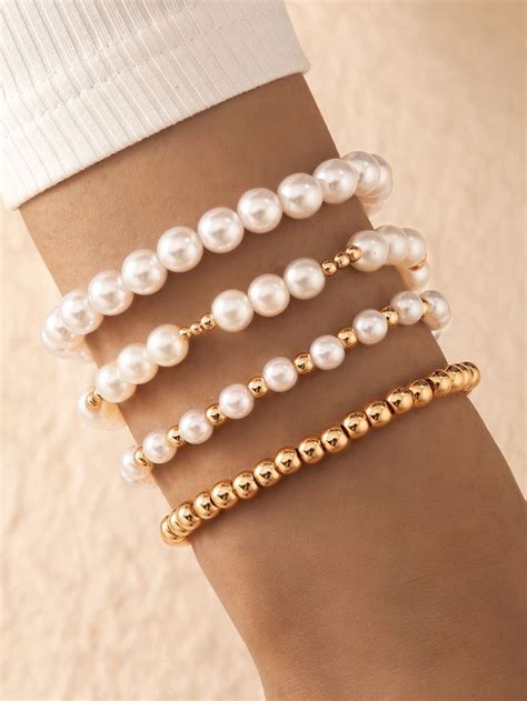 Pcs Faux Pearl Beaded Bracelet Beaded Necklace Diy Braided Bracelet