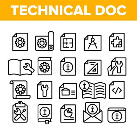 Technical Documentation Line Icons Set Of Instruction Plan And Manual