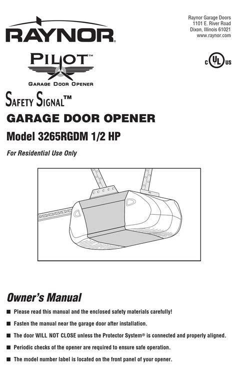 Raynor Garage Door Opener Manual