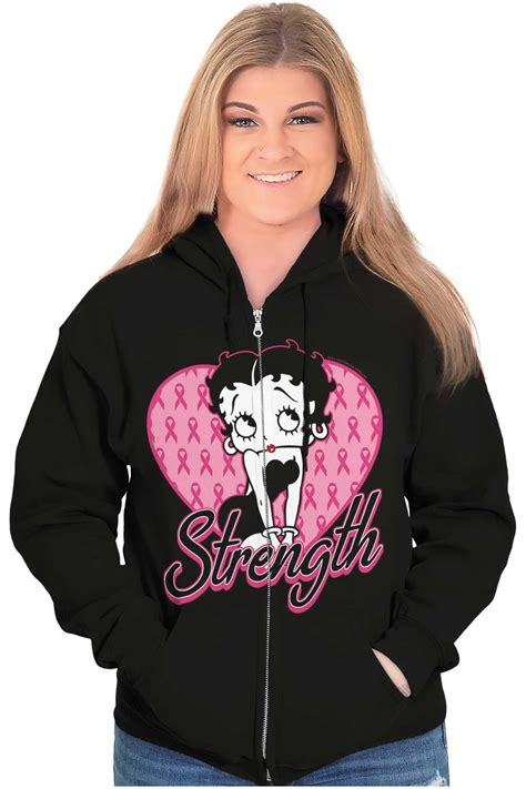 Betty Boop Breast Cancer Strength Zip Hoodie Sweatshirt Women Brisco